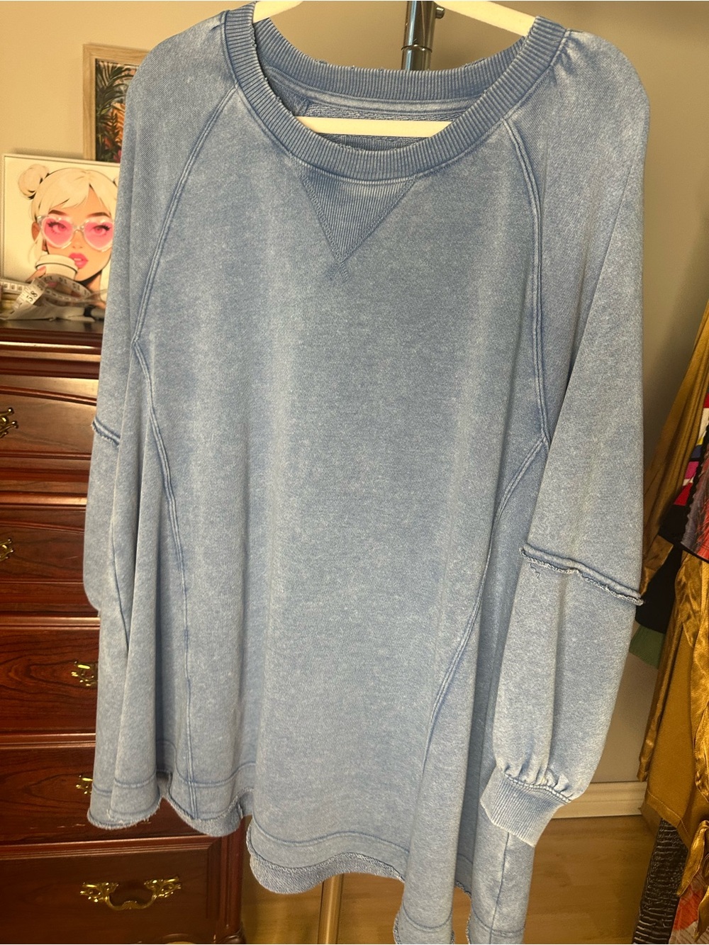 American Eagle Oversized Washed Blue Sweatshirt Dress Tunic S (23”-28” ptp) - Picture 4 of 13